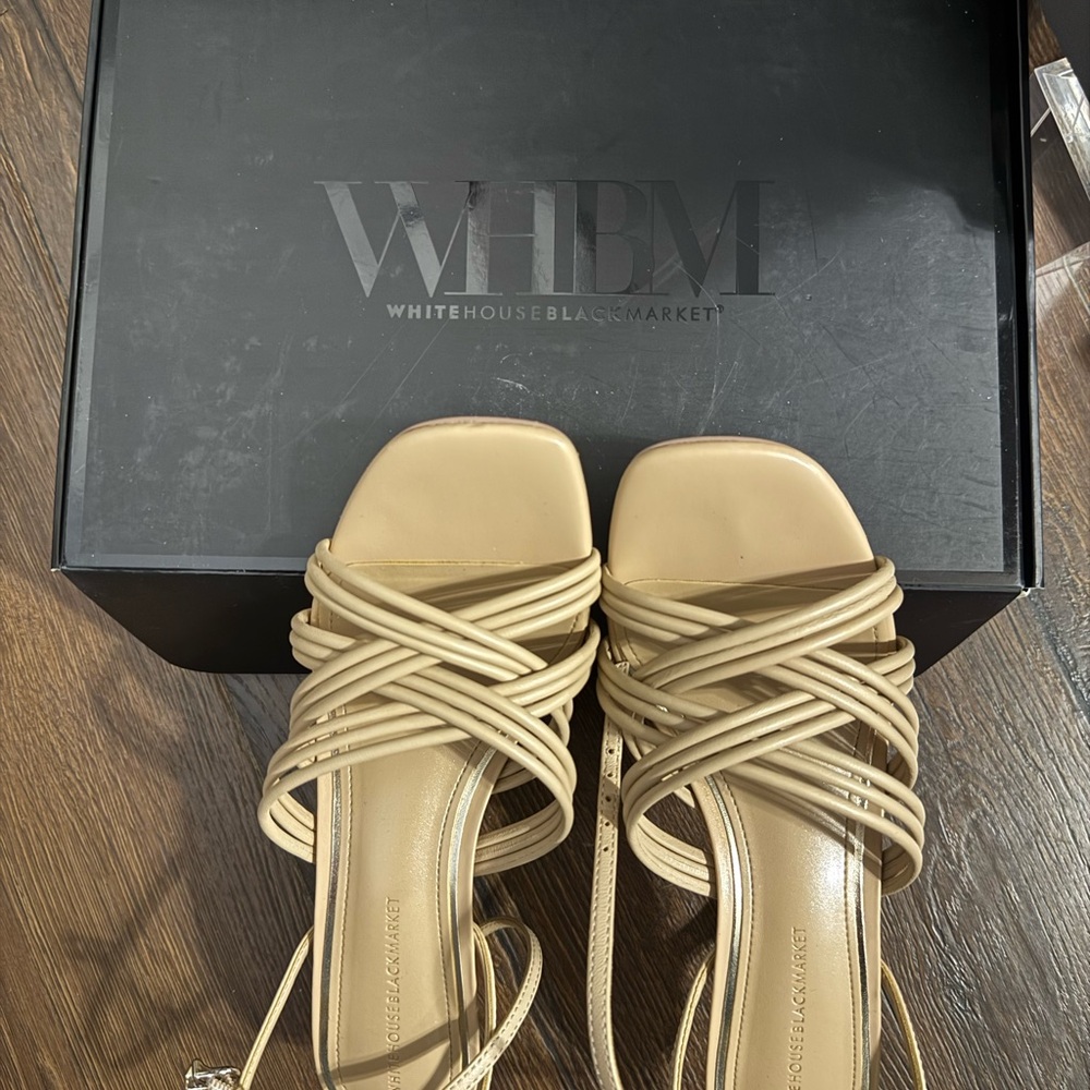 White House Black Market Tan Sandals with Intricate Straps